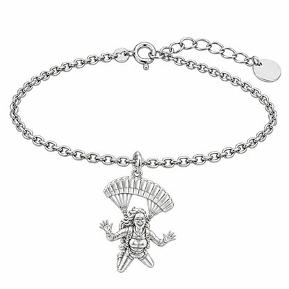 Free Falling Skydiver Charm Bracelet Set – silver, front view