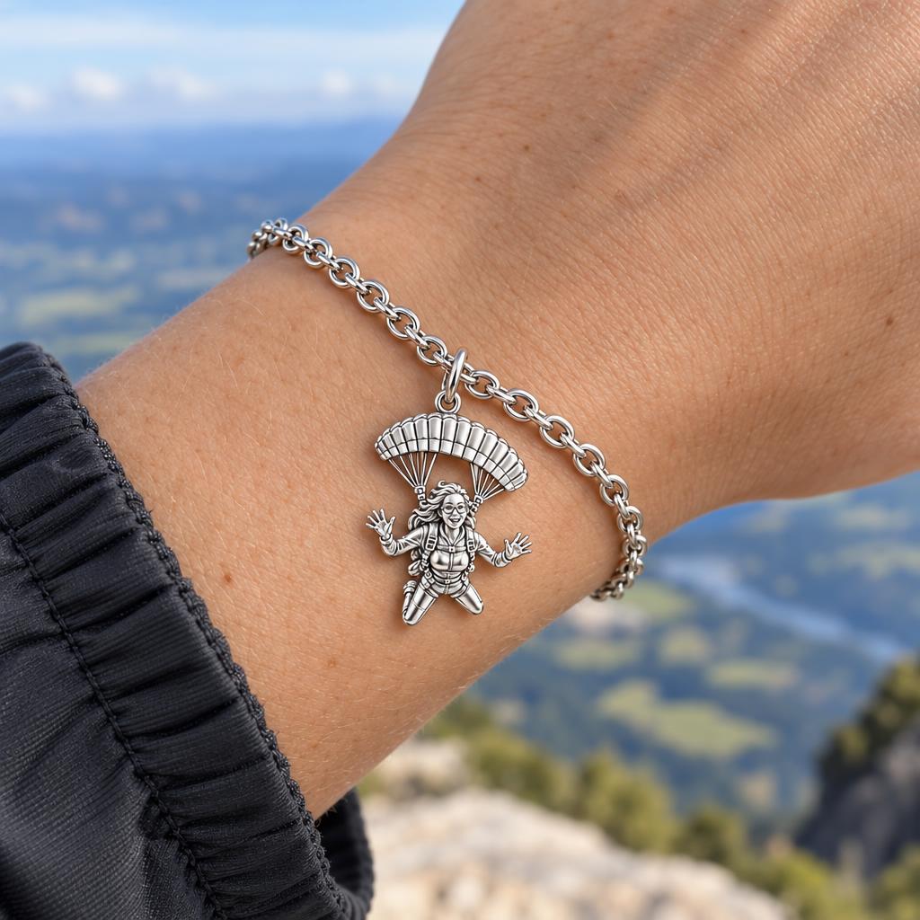 Free Falling Skydiver Charm Bracelet Set – worn / in use