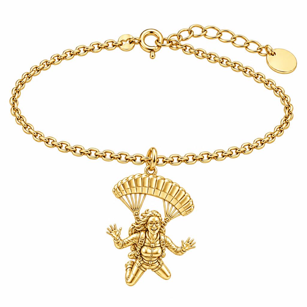 Free Falling Skydiver Charm Bracelet Set – 18K gold, front view