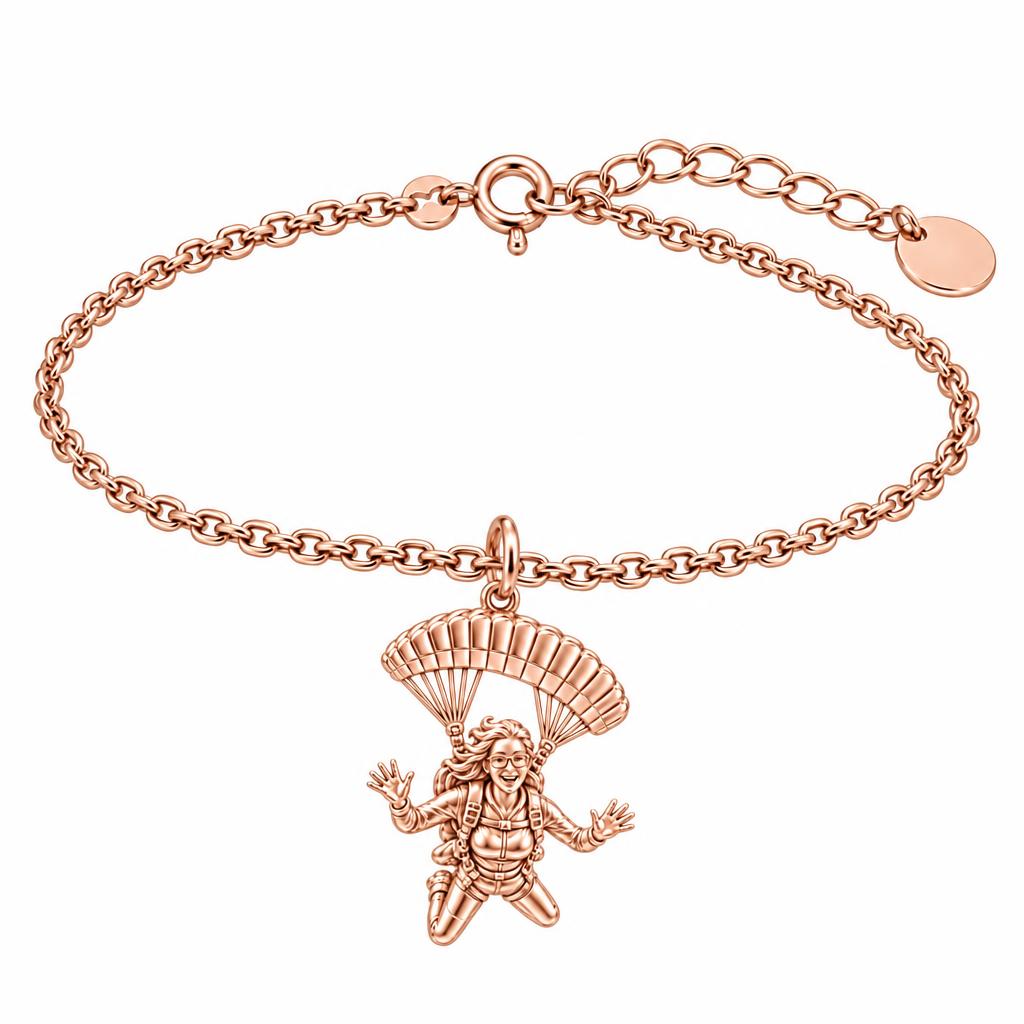 Free Falling Skydiver Charm Bracelet Set – rose gold, front view