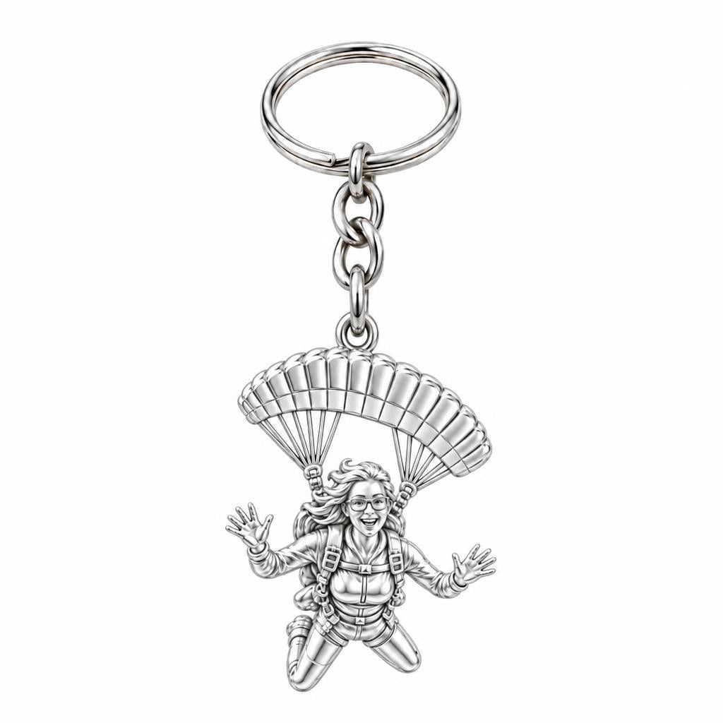 Free Falling Skydiver Charm Keychain – silver, front view