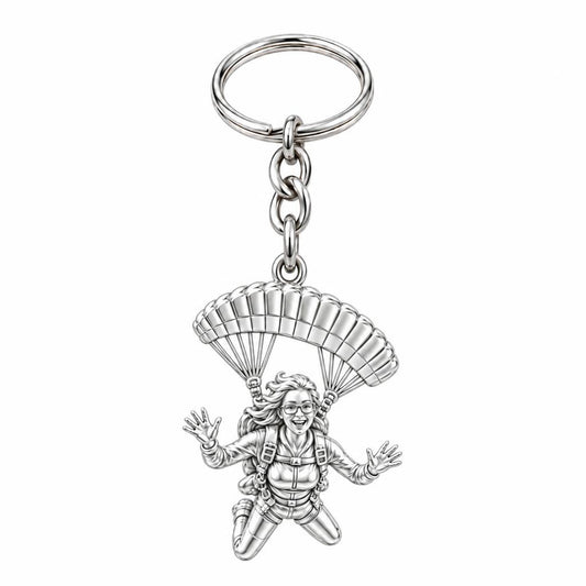 Free Falling Skydiver Charm Keychain – silver, front view