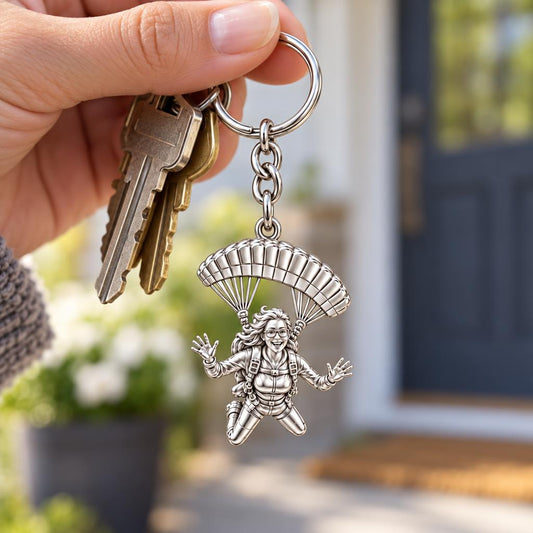 Free Falling Skydiver Charm Keychain – worn / in use