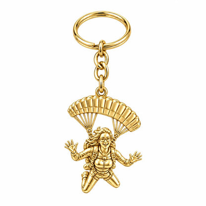 Free Falling Skydiver Charm Keychain – 18K gold, front view