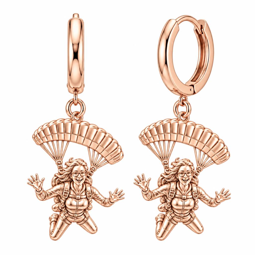 Free Falling Skydiver Huggie Charm Earrings – rose gold, front view