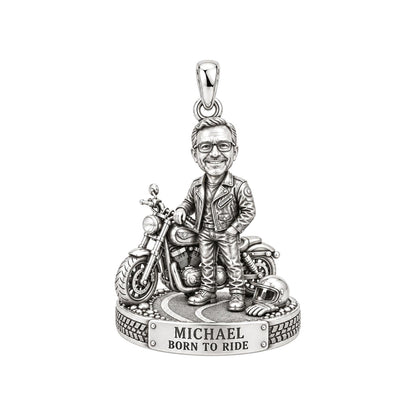 Free Spirit Biker Charm Bracelet – Personalized Dad Gift – silver plated 3 cm charm, front view