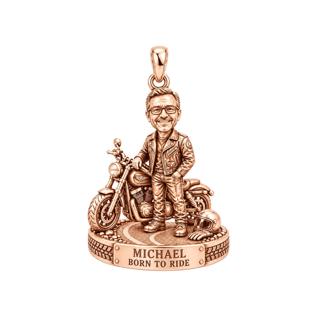 Free Spirit Biker Charm Bracelet – Personalized Dad Gift – rose gold 3 cm charm, front view