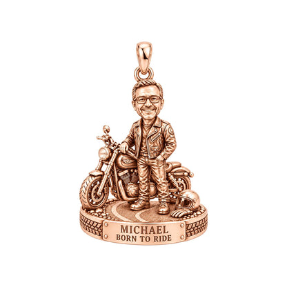 Free Spirit Biker Charm Bracelet – Personalized Dad Gift – rose gold 3 cm charm, front view