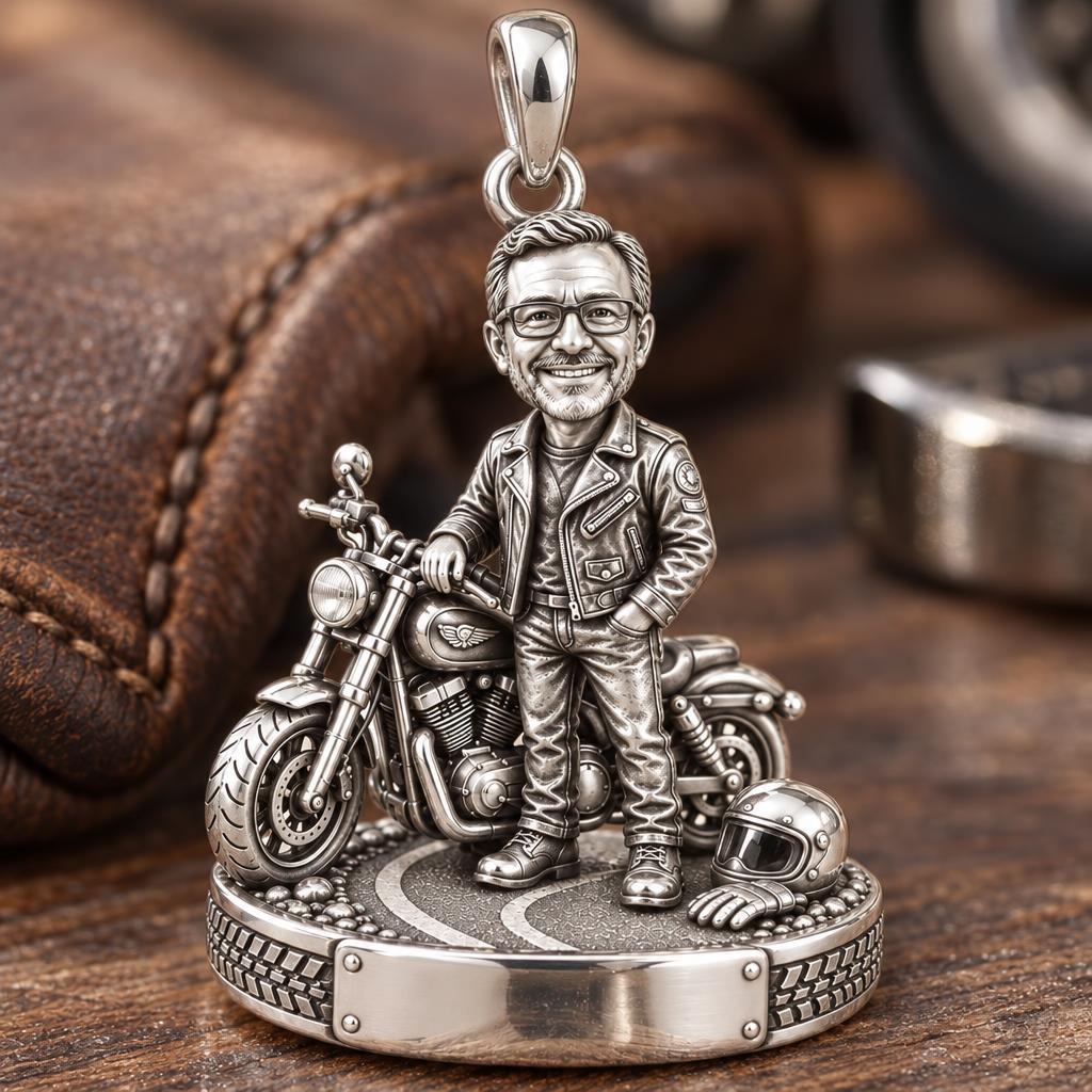 Free Spirit Biker Charm Bracelet – Personalized Dad Gift – macro detail of the charm