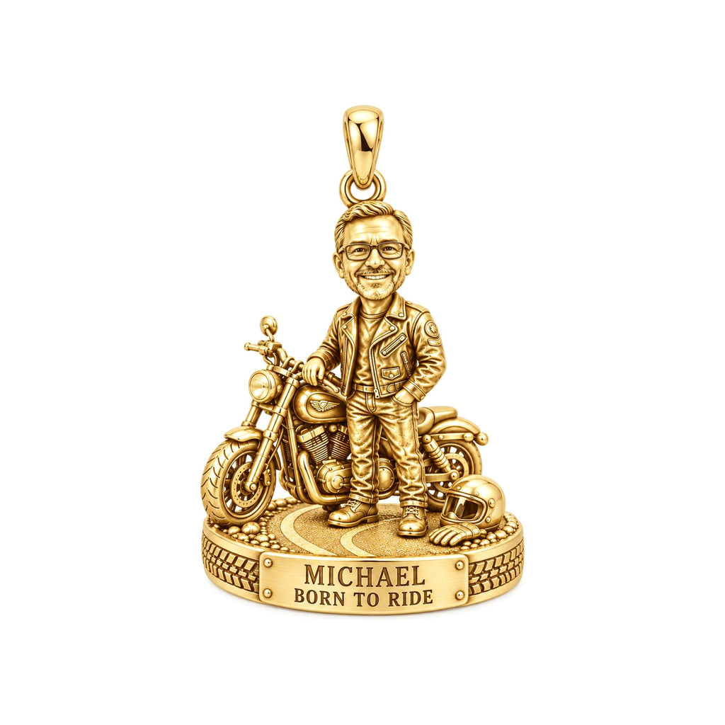 Free Spirit Biker Charm Bracelet – Personalized Dad Gift – 18K gold plated 3 cm charm, front view