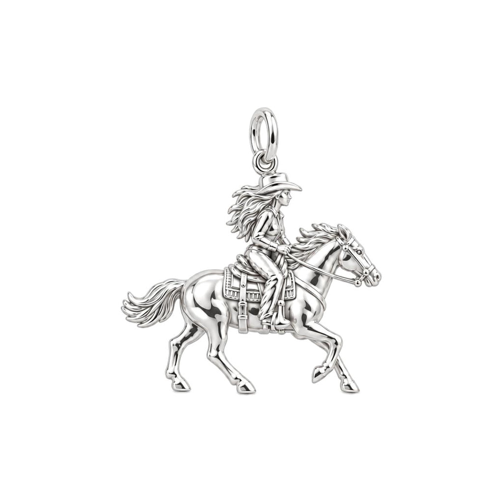 Free Spirit Cowgirl Charm Bracelet – Personalized Horse Lover Gift – silver charm, front view