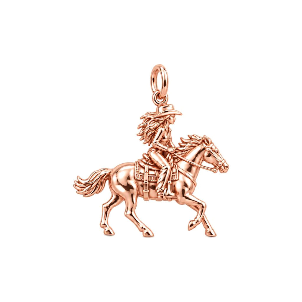 Free Spirit Cowgirl Charm Bracelet – Personalized Horse Lover Gift – rose gold charm, front view
