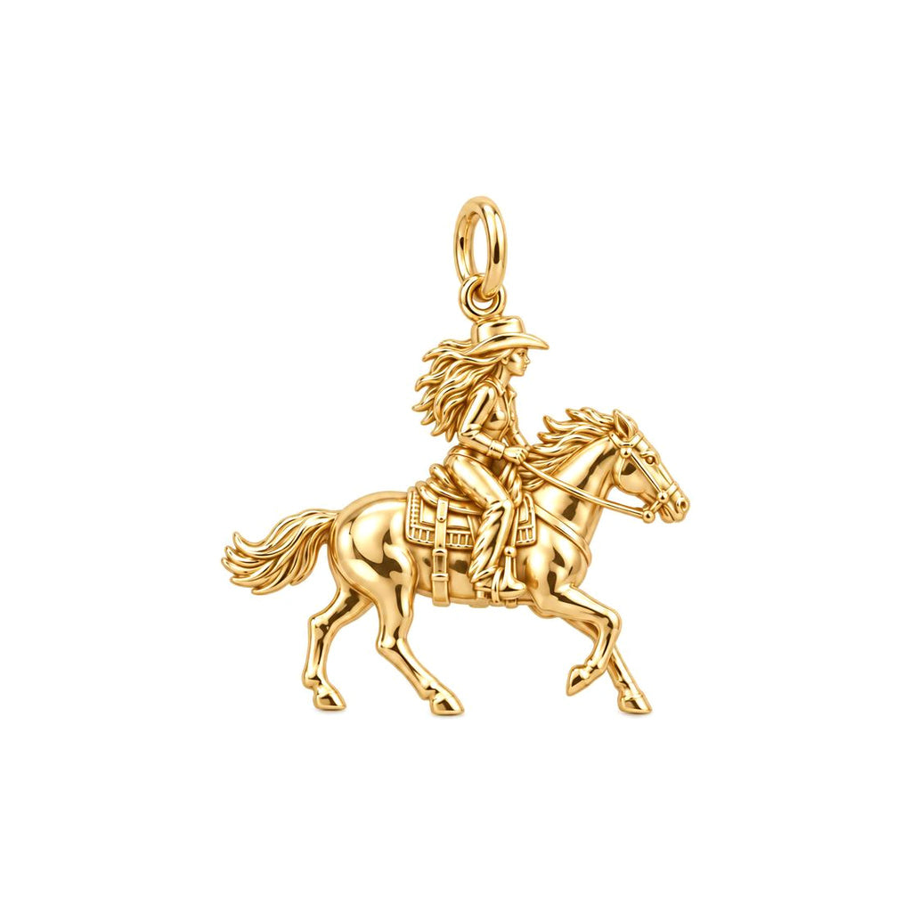 Free Spirit Cowgirl Charm Bracelet – Personalized Horse Lover Gift – 18K gold charm, front view