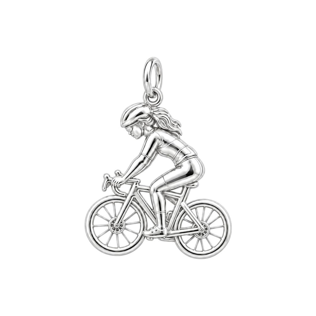 Free Spirit Cyclist Charm Bracelet – Personalized Athlete Gift – silver charm, front view