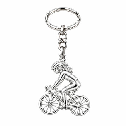 Free Spirit Cyclist Charm Keychain – silver, front view