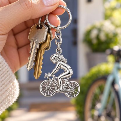 Free Spirit Cyclist Charm Keychain – worn / in use