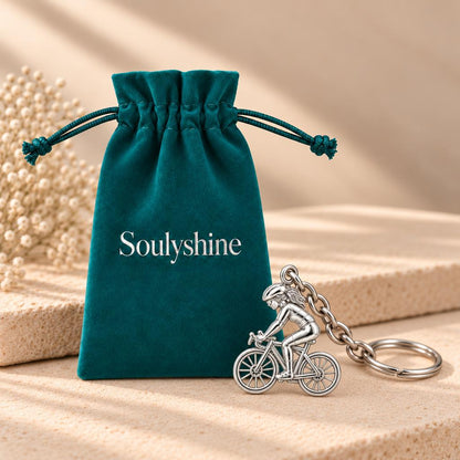 Free Spirit Cyclist Charm Keychain – Soulyshine velvet gift pouch