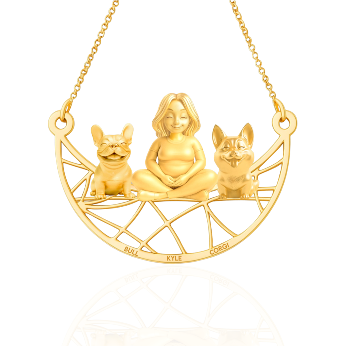 Soulyshine Personalized Girl And Her Pets Necklace - French Bulldog/Corgi