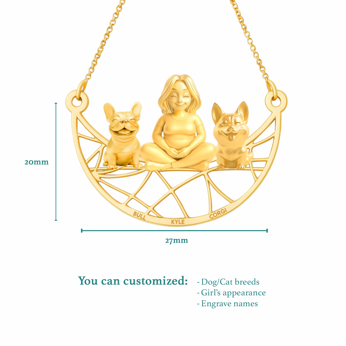 Soulyshine Personalized Girl And Her Pets Necklace - French Bulldog/Corgi