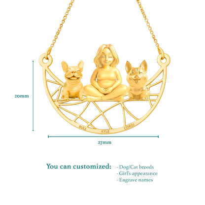 Soulyshine Personalized Girl And Her Pets Necklace - French Bulldog/Corgi