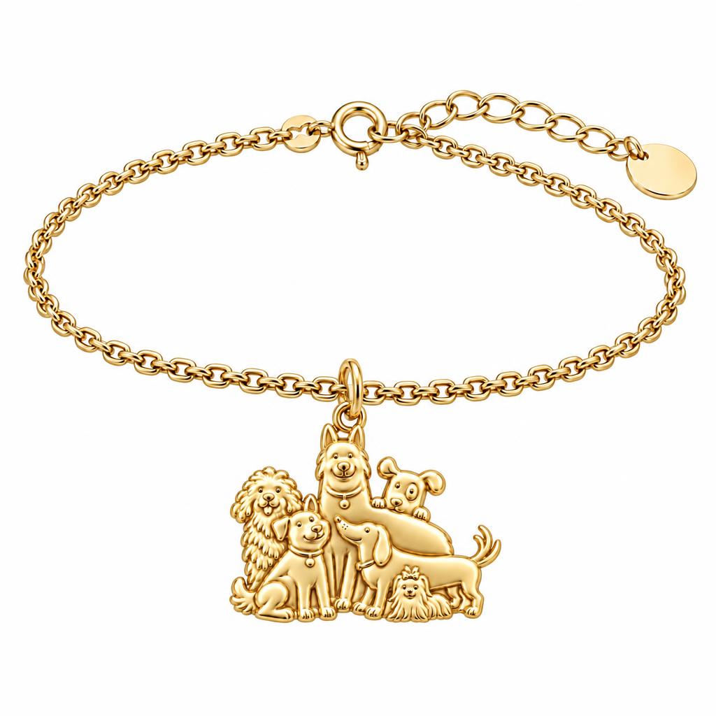 Full House Furry Friends Charm Bracelet Set – 18K gold, front view