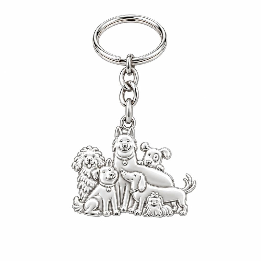 Full House Furry Friends Charm Keychain – silver, front view