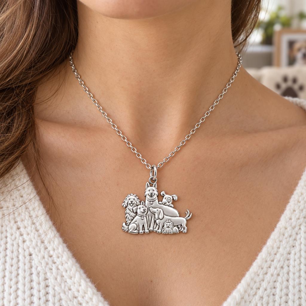 Full House Furry Friends Charm Necklace Set – worn / in use