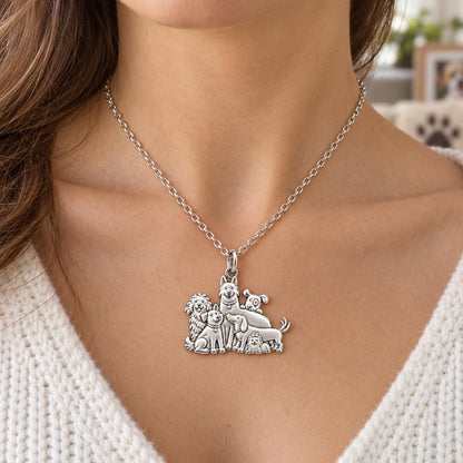 Full House Furry Friends Charm Necklace Set – worn / in use