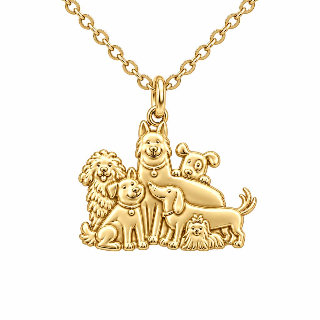 Full House Furry Friends Charm Necklace Set – 18K gold, front view