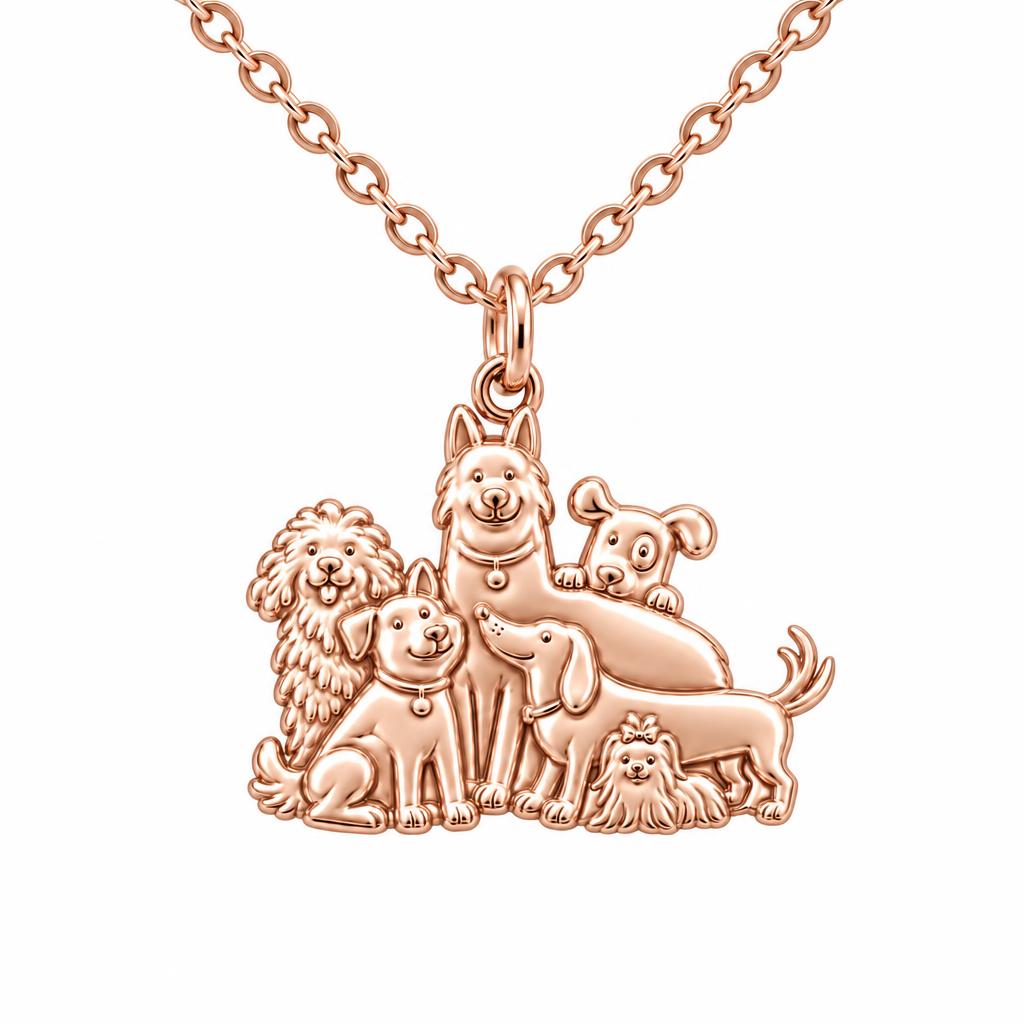 Full House Furry Friends Charm Necklace Set – rose gold, front view