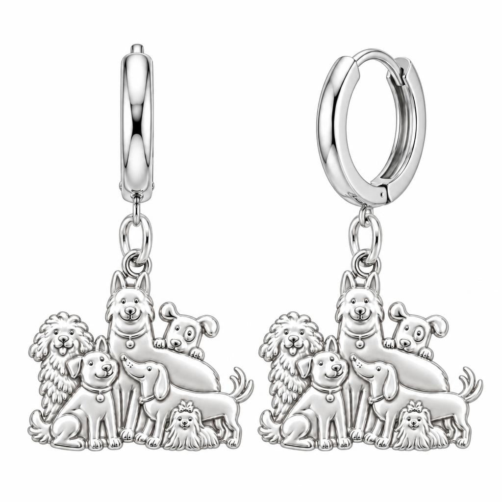 Full House Furry Friends Huggie Charm Earrings – silver, front view