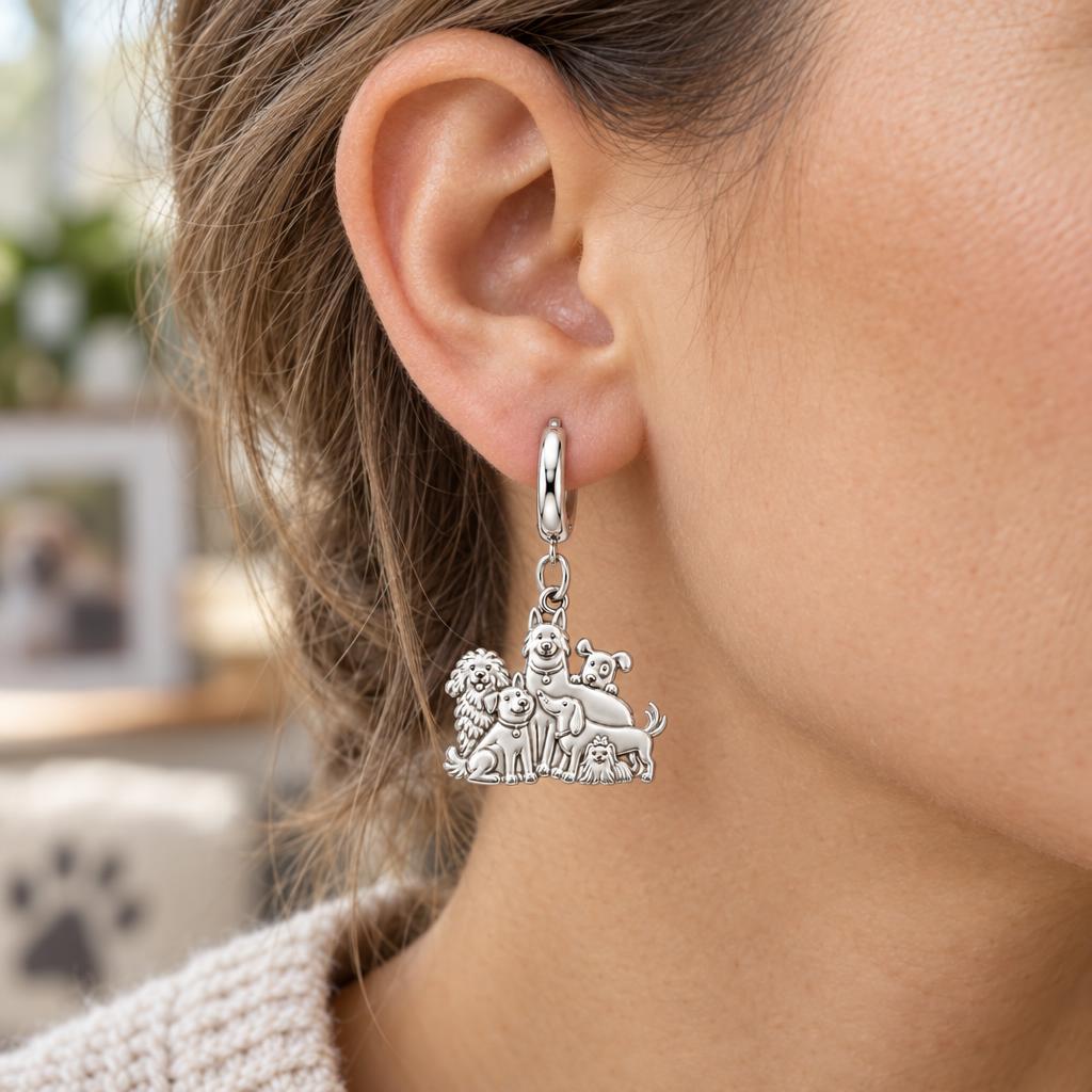 Full House Furry Friends Huggie Charm Earrings – worn / in use