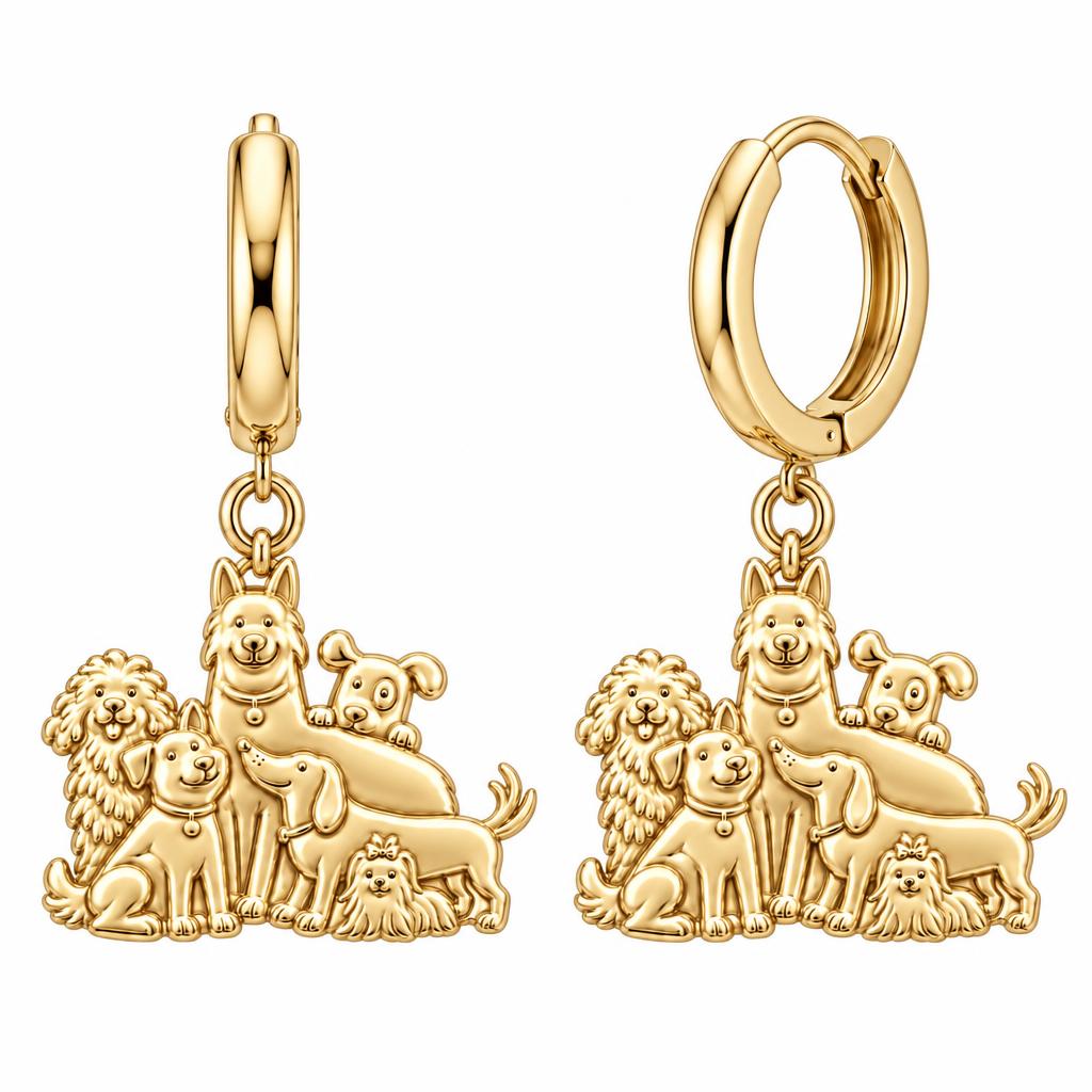Full House Furry Friends Huggie Charm Earrings – 18K gold, front view