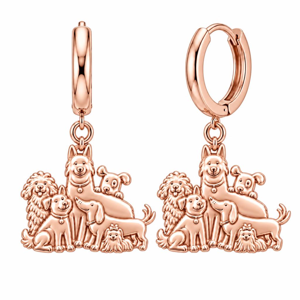 Full House Furry Friends Huggie Charm Earrings – rose gold, front view