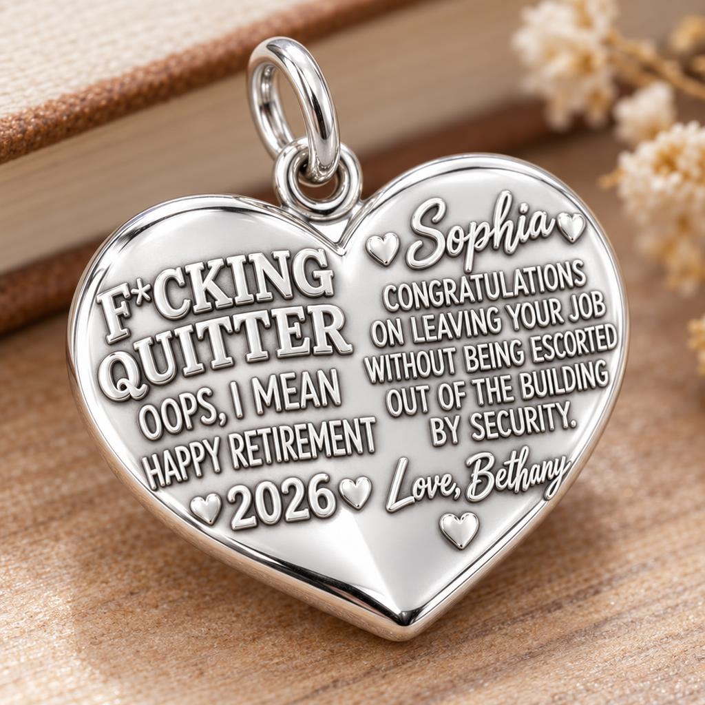 Funny Retirement Heart Charm Bracelet – Personalized Coworker Gift – macro detail of the charm
