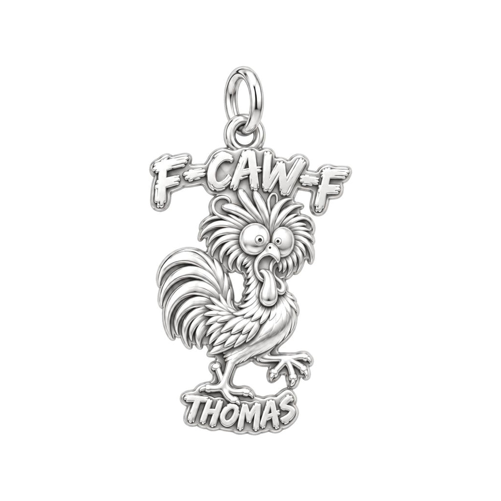 Funny Screaming Rooster Charm Bracelet – Personalized Dad Gift – silver plated 3 cm charm, front view