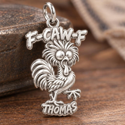 Funny Screaming Rooster Charm Bracelet – Personalized Dad Gift – macro detail of the charm