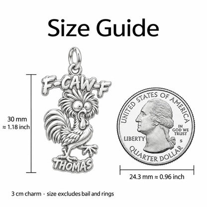 Funny Screaming Rooster Charm Bracelet – Personalized Dad Gift – size guide, 3 cm charm next to a quarter