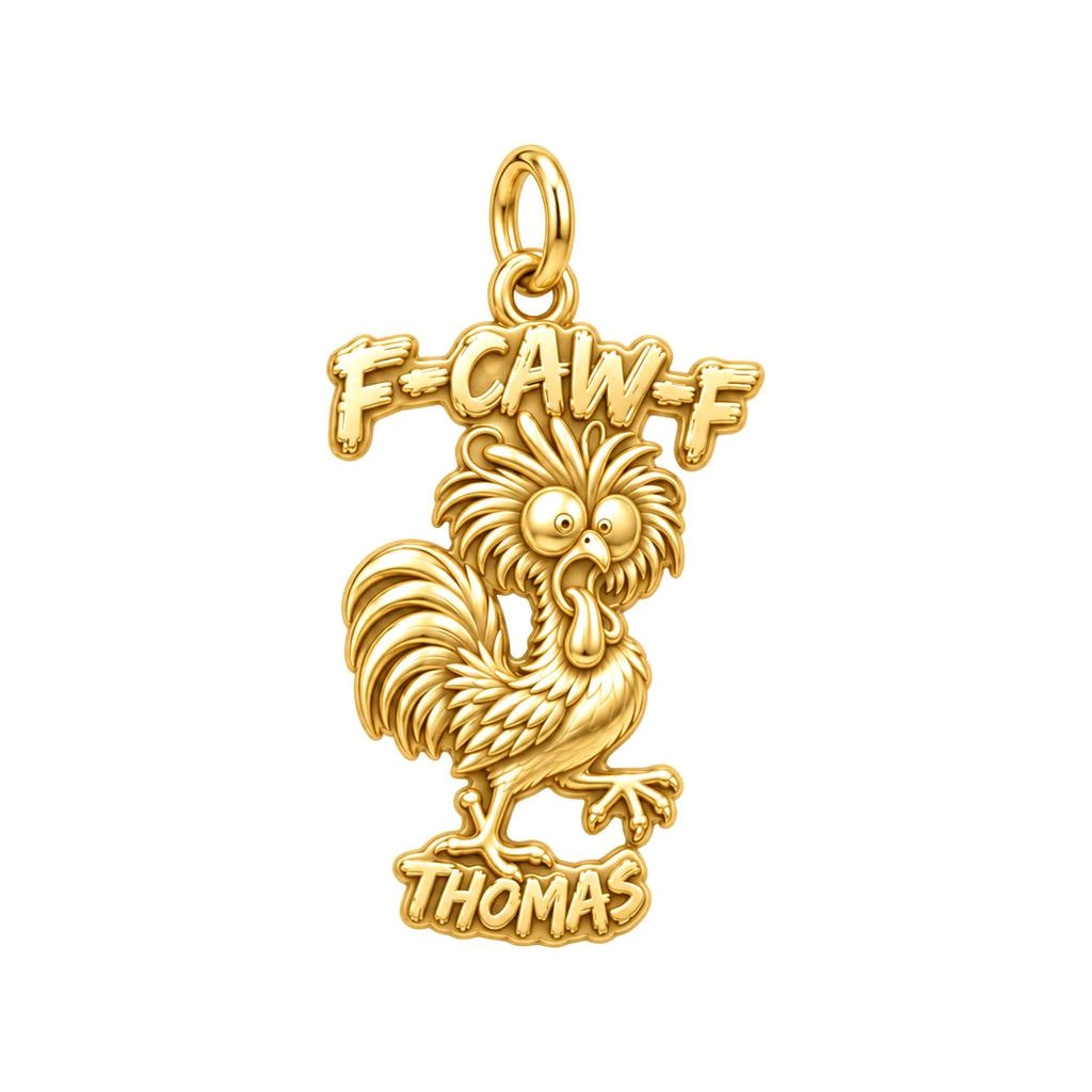 Funny Screaming Rooster Charm Bracelet – Personalized Dad Gift – 18K gold plated 3 cm charm, front view
