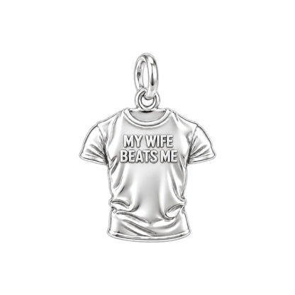 Funny Tee Charm Bracelet – Personalized Husband Gift – silver charm, front view