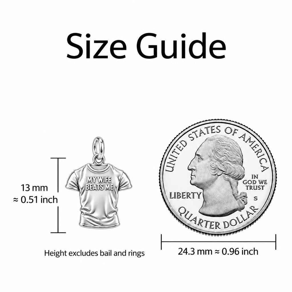Funny Tee Charm Bracelet – Personalized Husband Gift – size guide, 13 mm charm next to a quarter