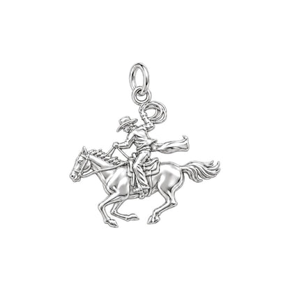 Galloping Cowboy Charm Bracelet – Personalized Horse Lover Gift – silver charm, front view