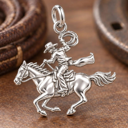 Galloping Cowboy Charm Bracelet – Personalized Horse Lover Gift – macro detail of the charm