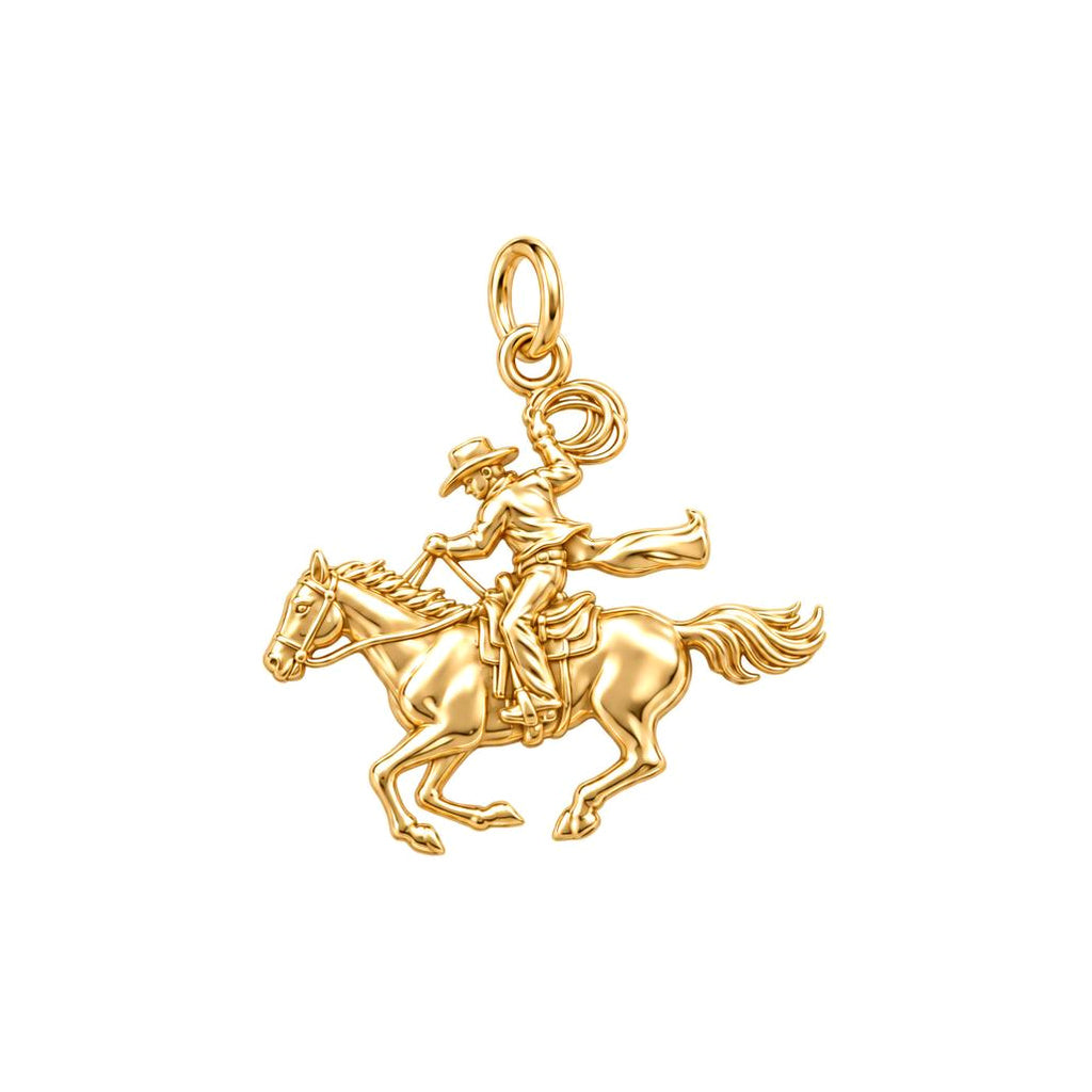 Galloping Cowboy Charm Bracelet – Personalized Horse Lover Gift – 18K gold charm, front view