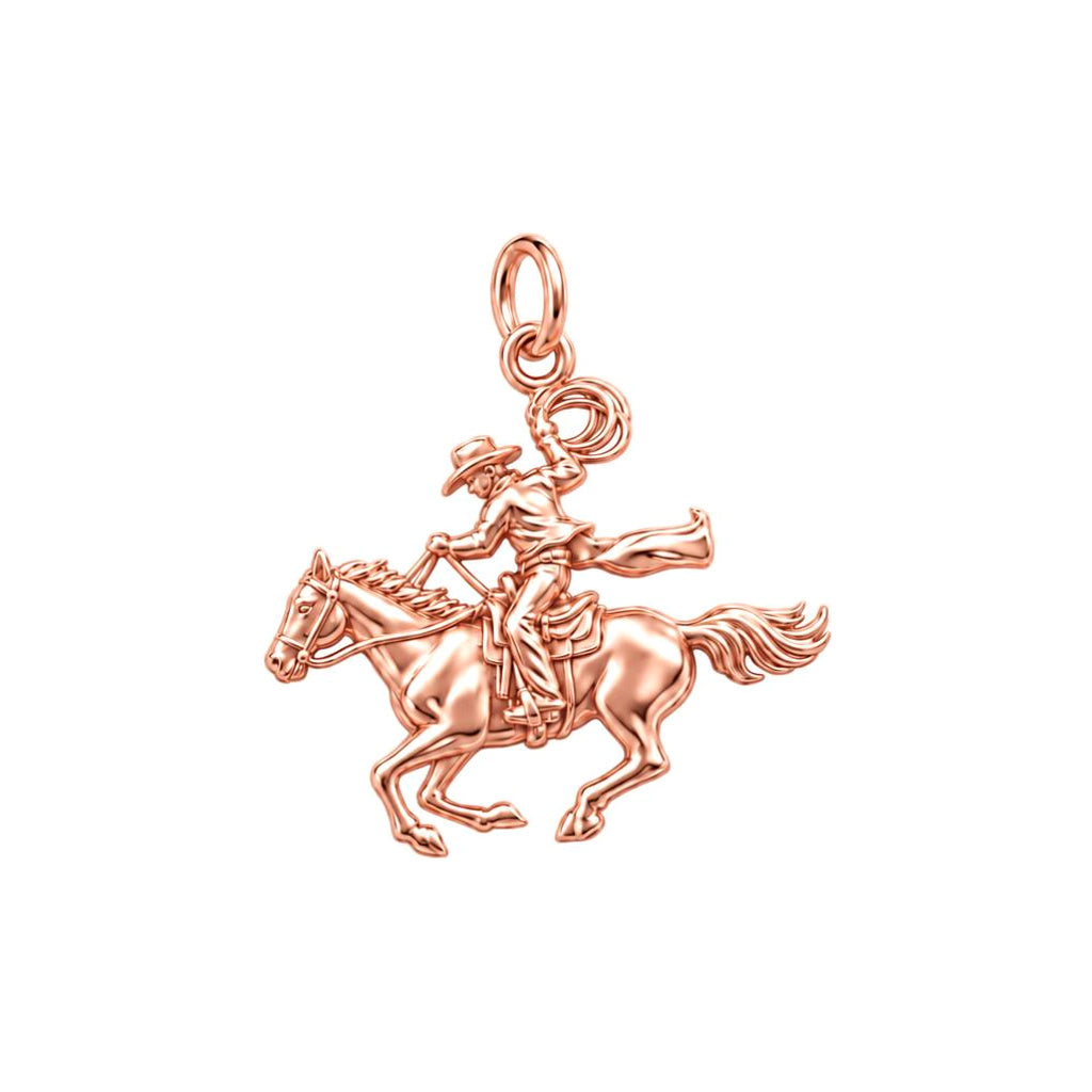 Galloping Cowboy Charm Bracelet – Personalized Horse Lover Gift – rose gold charm, front view