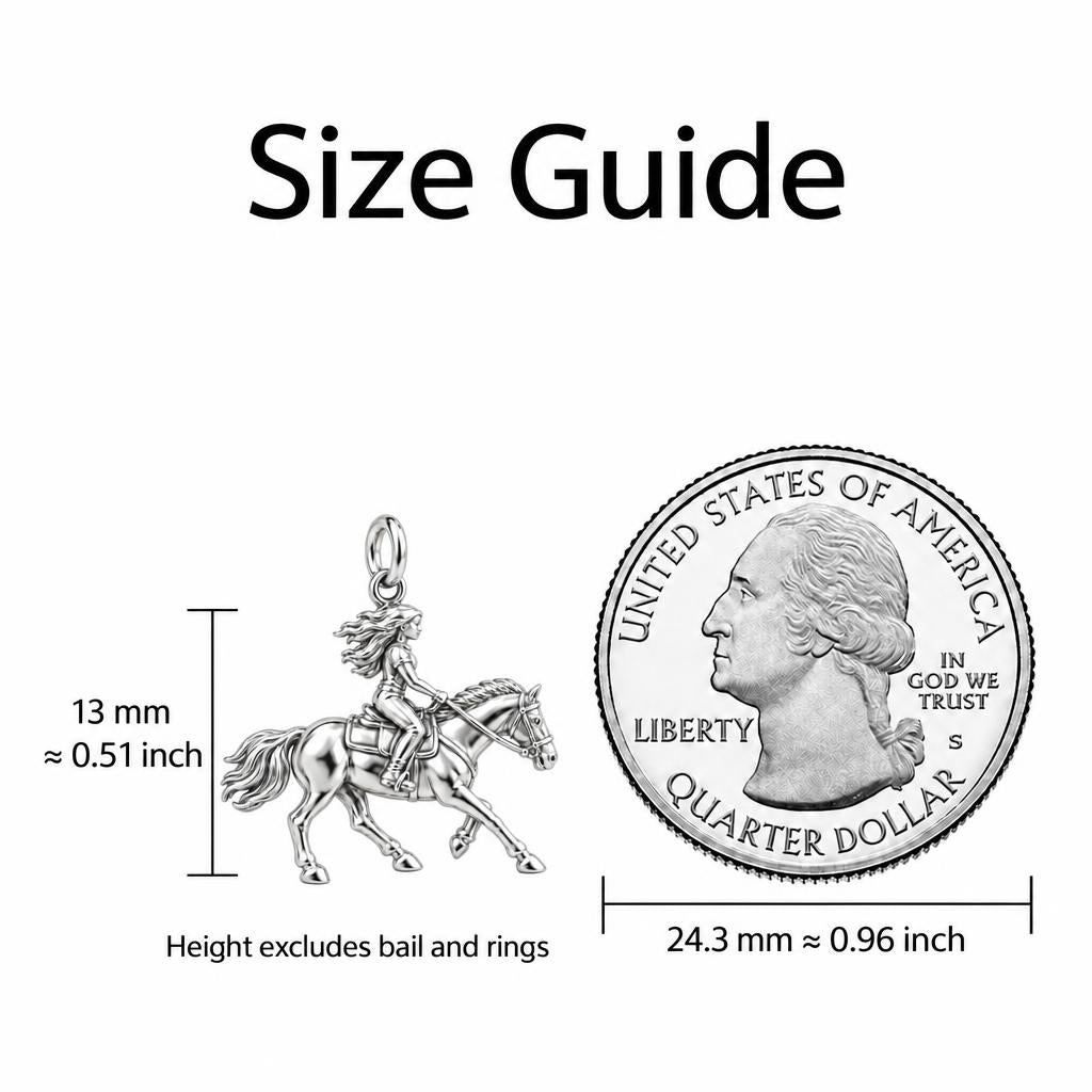 Galloping Grace Charm Bracelet – Personalized Horse Lover Gift – size guide, 13 mm charm next to a quarter