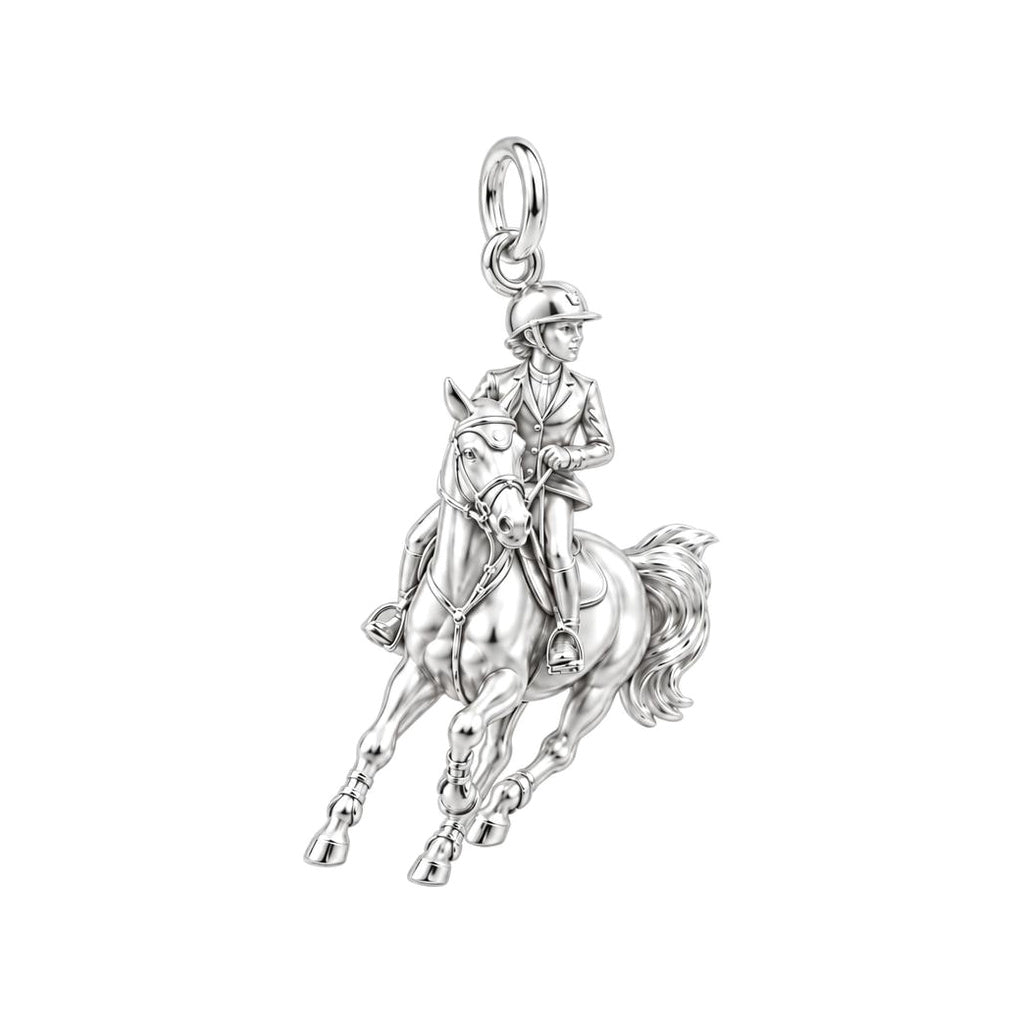 Galloping Rider Charm Bracelet – Personalized Horse Lover Gift – silver charm, front view