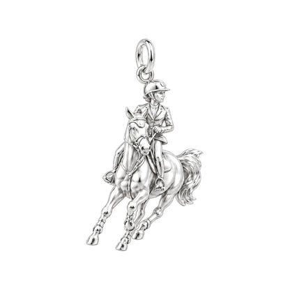Galloping Rider Charm Bracelet – Personalized Horse Lover Gift – silver charm, front view