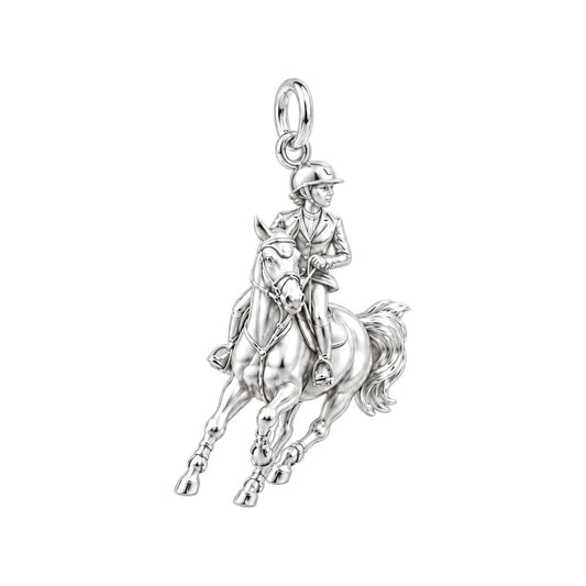 Galloping Rider Charm Bracelet – Personalized Horse Lover Gift – silver charm, front view