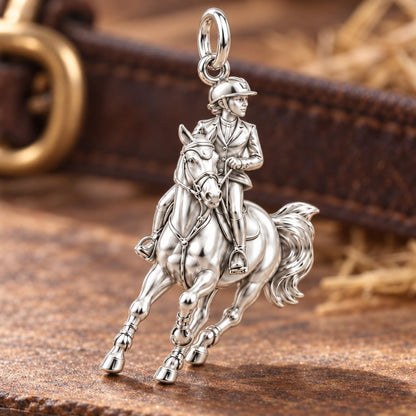 Galloping Rider Charm Bracelet – Personalized Horse Lover Gift – macro detail of the charm